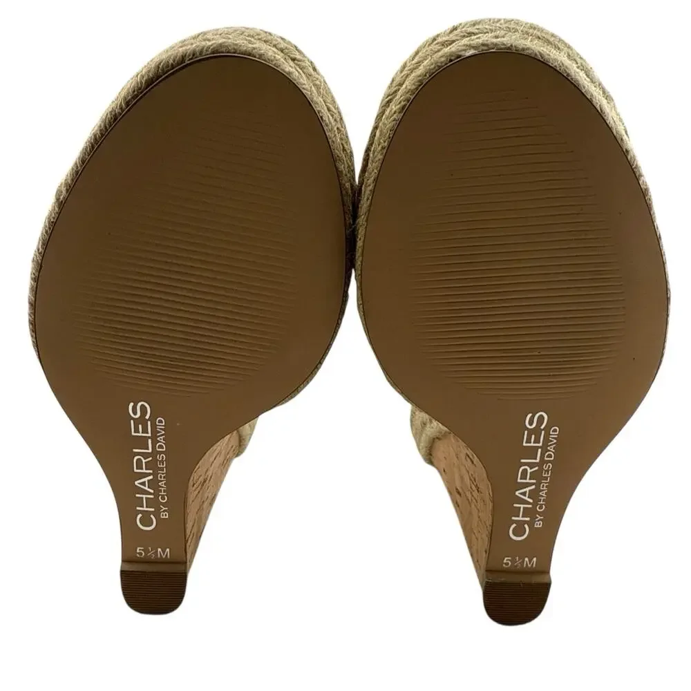 CHARLES by CHARLES DAVID White Brit Platform Wedge Leather Sandal Size 5.5 M NWB